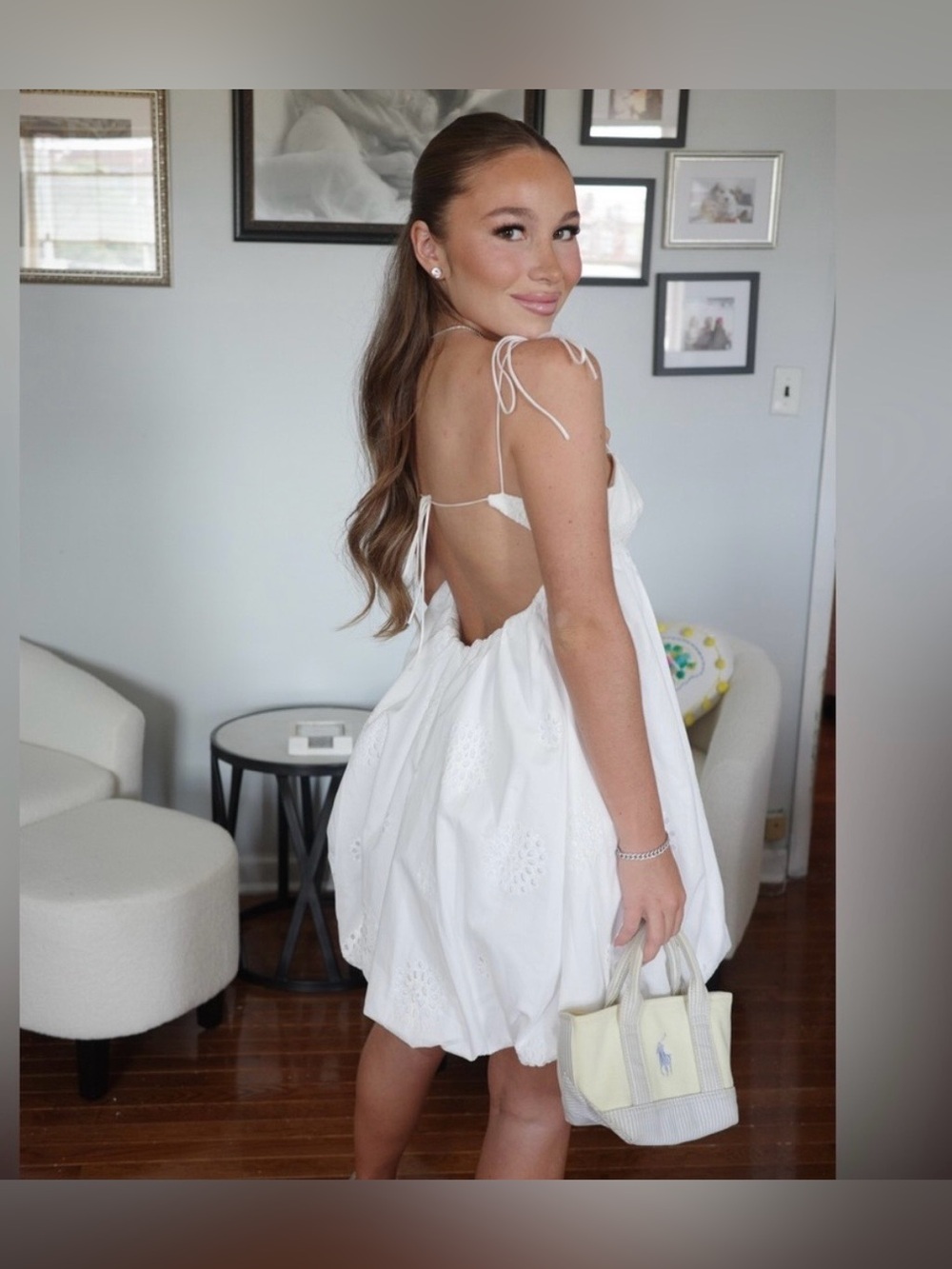 Zara White Eyelet Tie-Strap Mini Dress